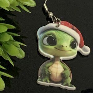 Turtle Earring, Santa Earring, Christmas Earring, Gift Idea, Turtle Jewelry